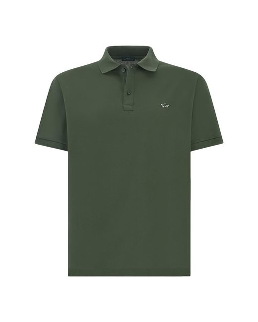 Paul & Shark Green Double Piqué Cotton Polo Shirt With Shark Embroidery for men