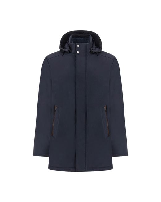 Paul & Shark Blue Car Coat Typhoon Re-4X4 Stretch With Suede Details for men