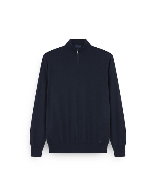 Paul & Shark Blue Ultrafine Merino Wool Half-Zip Sweater With Shark Embroidery for men