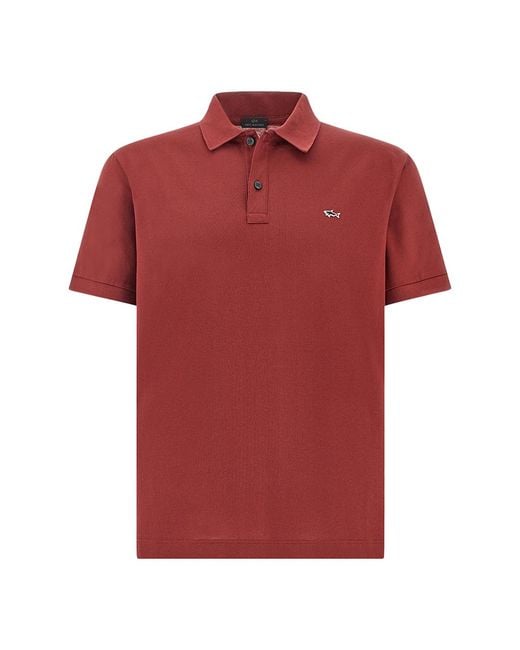 Paul & Shark Red Double Piqué Cotton Polo Shirt With Shark Embroidery for men