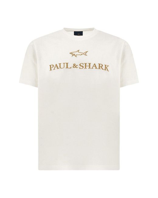 Paul & Shark White Double Mercerised Cotton Jersey T-Shirt With Embroidered Logo for men