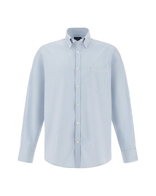 Paul & Shark Blue Cotton Poplin Shirt Soffio for men