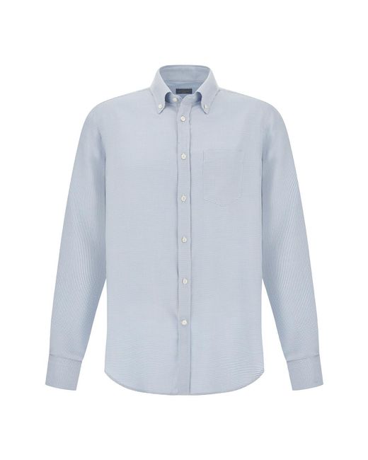 Paul & Shark Blue X-Soft Cotton Shirt With Small Check Pattern for men