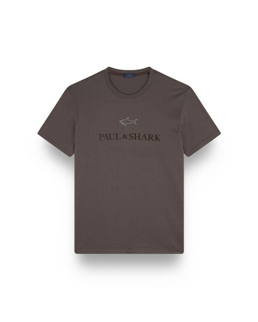 Paul & Shark Gray Cotton Jersey T-Shirt With Logo Print for men