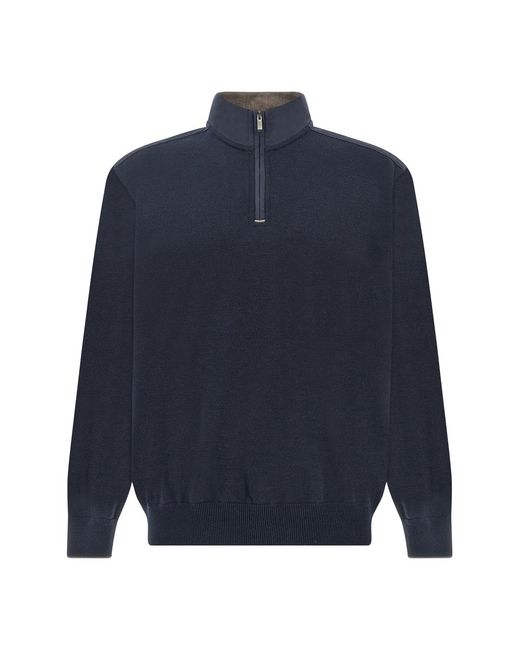 Paul & Shark Blue Riviera Metal Shark Fin Merino Extrafine Half Zip Sweater for men
