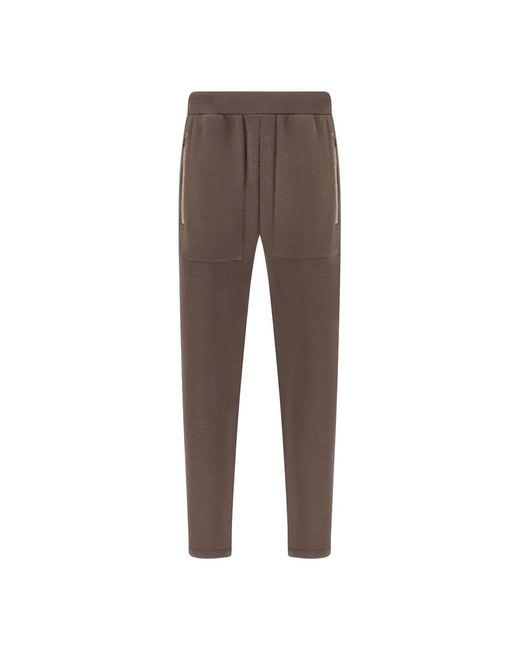 Paul & Shark Brown Supima Cotton Trousers With Alcantara Details for men