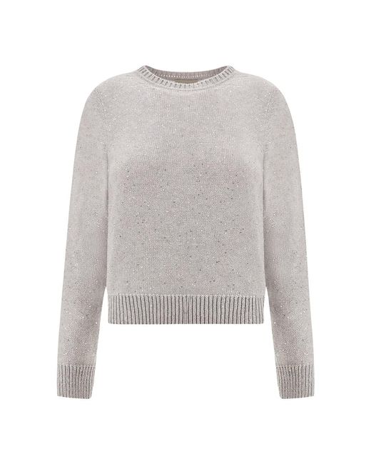 Paul & Shark Gray Wool And Cashmere Crewneck Sweater With Sequins