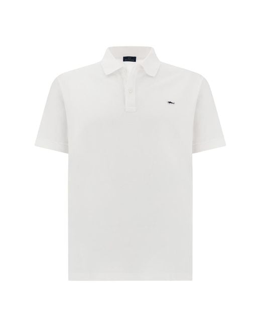 Paul & Shark White Double Piqué Cotton Polo Shirt With Shark Embroidery for men