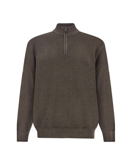 Paul & Shark Gray Garment-Dyed Half-Zip Wool Sweater for men