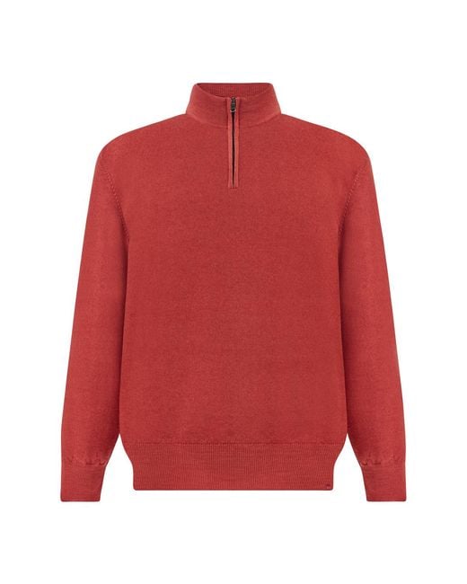 Paul & Shark Red Garment-Dyed Half-Zip Wool Sweater for men