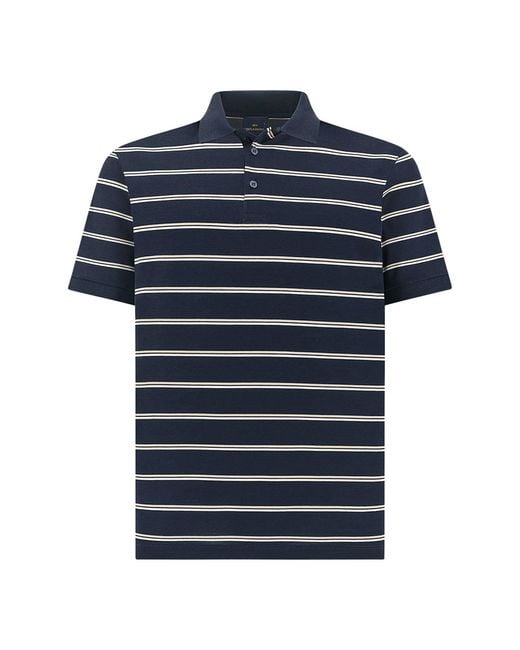 Paul & Shark Blue Double Mercerised Cotton Jersey Polo With Striped Pattern for men