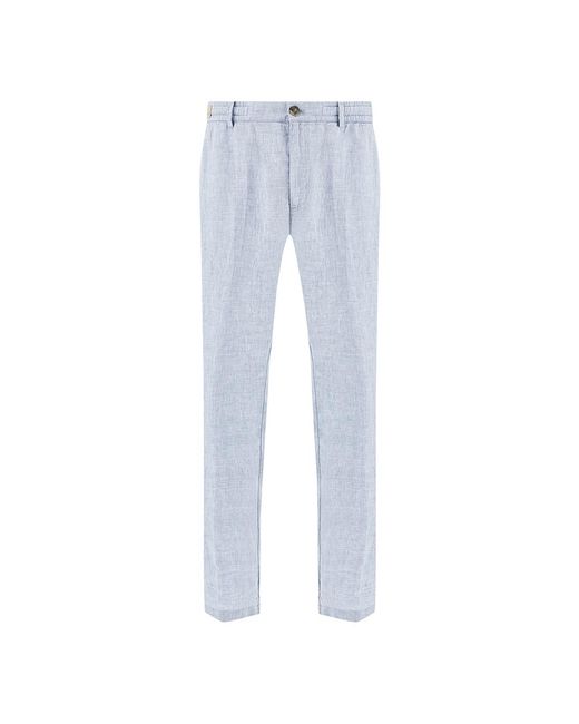 Paul & Shark Blue Linen Chino Pants With Drawstring for men