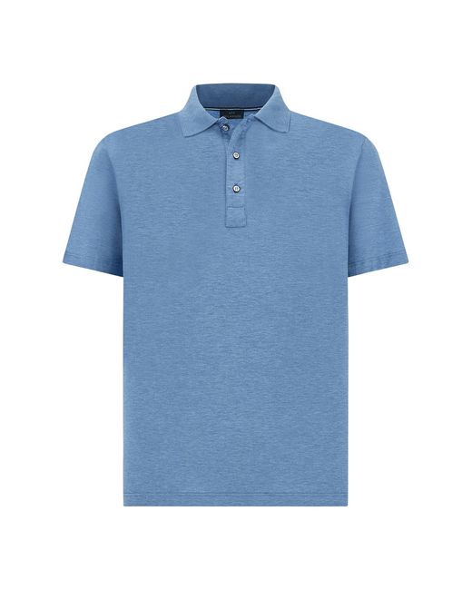 Paul & Shark Blue Double Mercerised Cotton Jersey Polo Shirt With Shark Fin Embroidery for men