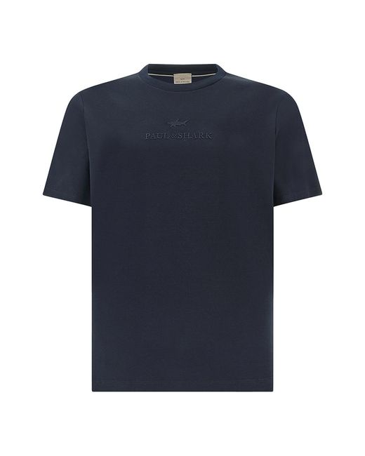 Paul & Shark Blue Aqua Touch Cotton T-Shirt With Embroidered Logo for men