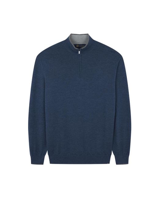 Paul & Shark Blue Wool Silk Half Zip Sweater for men