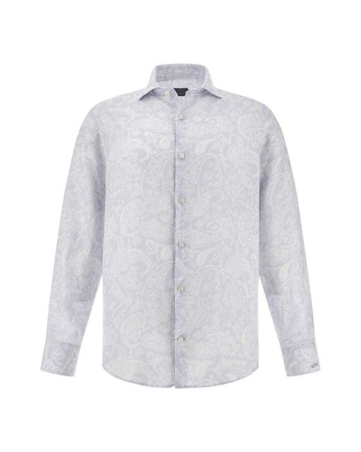 Paul & Shark White Linen Shirt With Shark Paisley Pattern for men