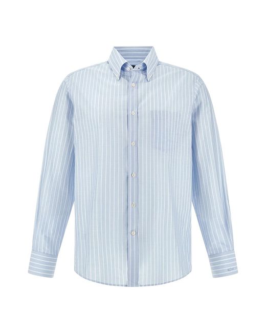 Paul & Shark Blue Summer Breeze Cotton Shirt With Striped Pattern for men