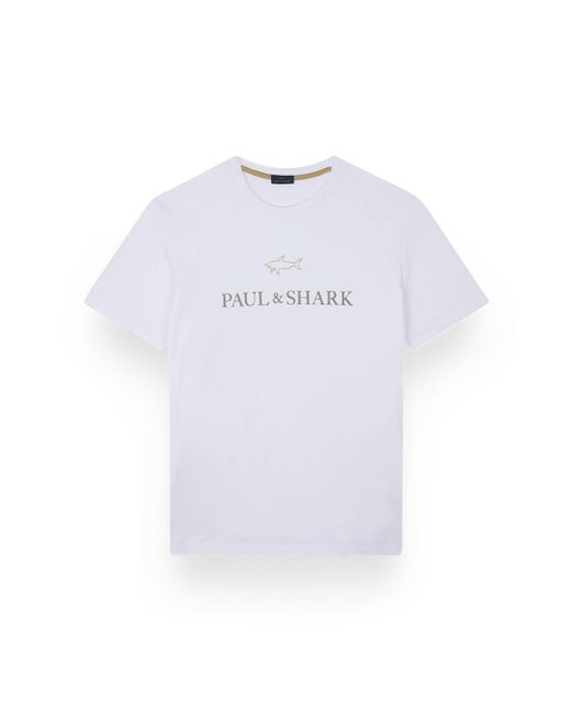 Paul & Shark White Cotton Jersey T-Shirt With Logo Print for men