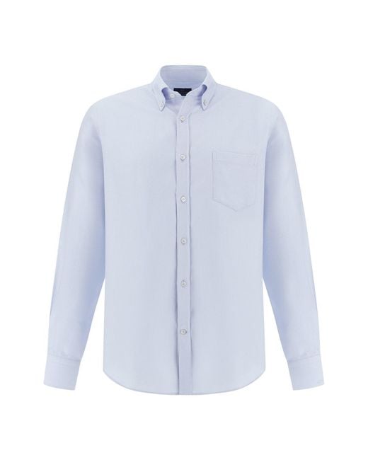 Paul & Shark Blue Soffio Cotton Shirt With Damier Pattern for men