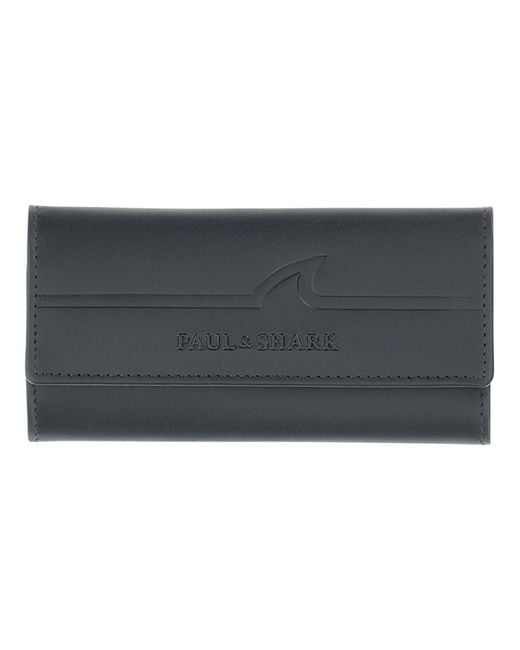 Paul & Shark Black Fin Embossed Leather Keychain for men