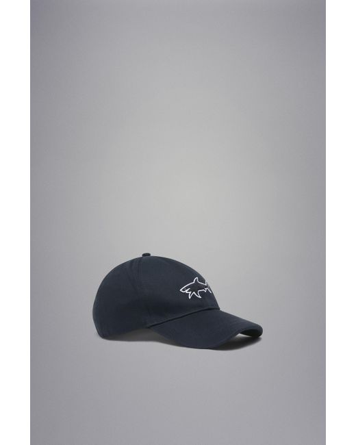 Paul & Shark Blue Cotton Baseball Cap With 3D Embroidered Shark for men