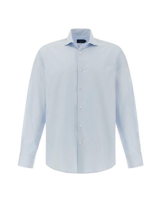 Paul & Shark Blue Cotton Poplin Shirt Soffio for men