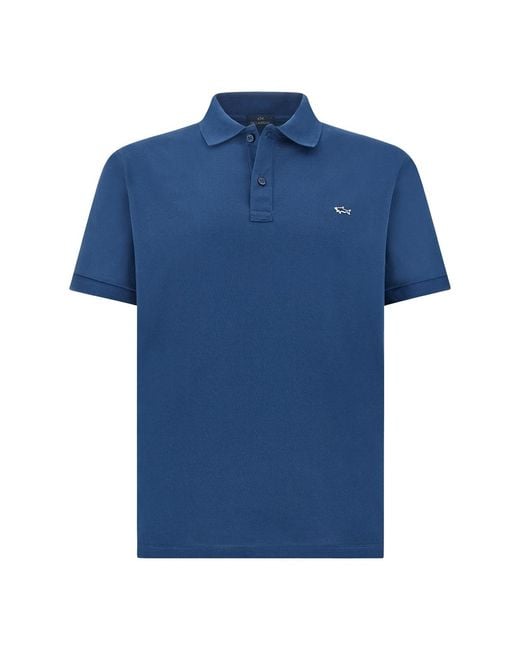 Paul & Shark Blue Double Piqué Cotton Polo Shirt With Shark Embroidery for men