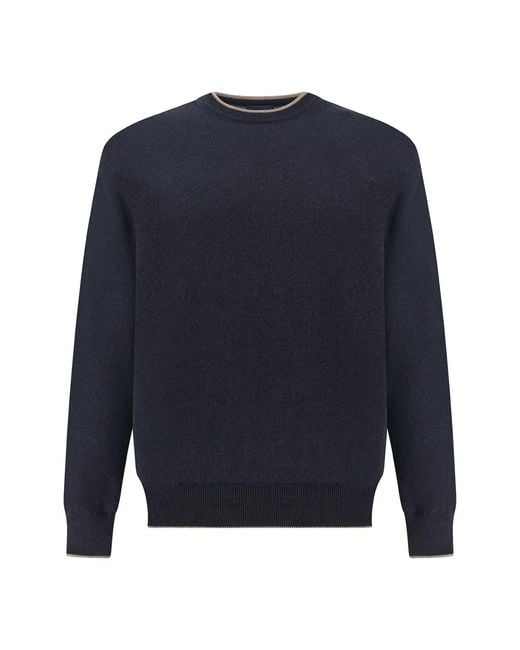 Paul & Shark Blue Cashmere Crew‑Neck Sweater for men