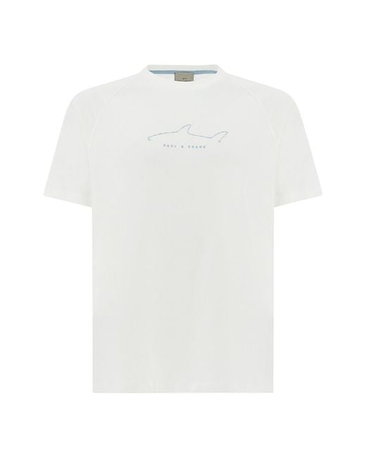 Paul & Shark White Cotton Jersey T-Shirt With Embroideries for men