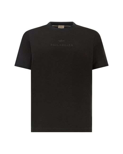 Paul & Shark Black Aqua Touch Cotton T-Shirt With Embroidered Logo for men