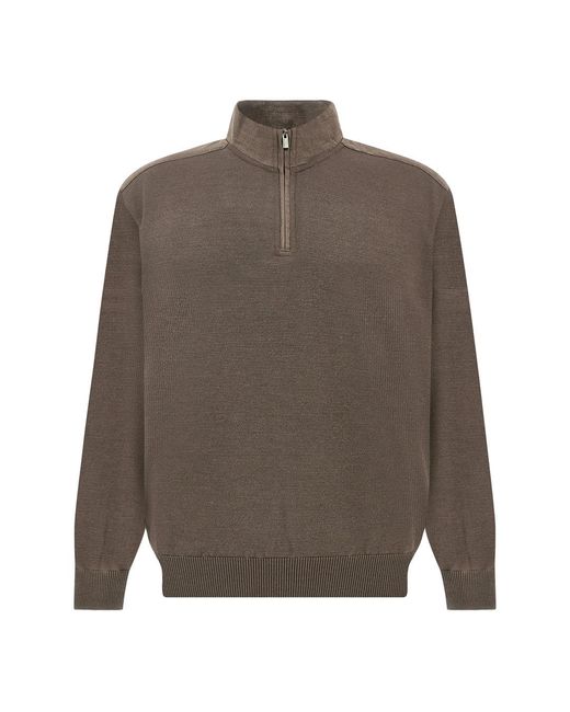 Paul & Shark Gray Riviera Metal Shark Fin Merino Extrafine Half Zip Sweater for men
