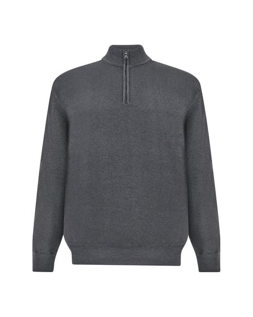 Paul & Shark Gray Garment-Dyed Half-Zip Wool Sweater for men