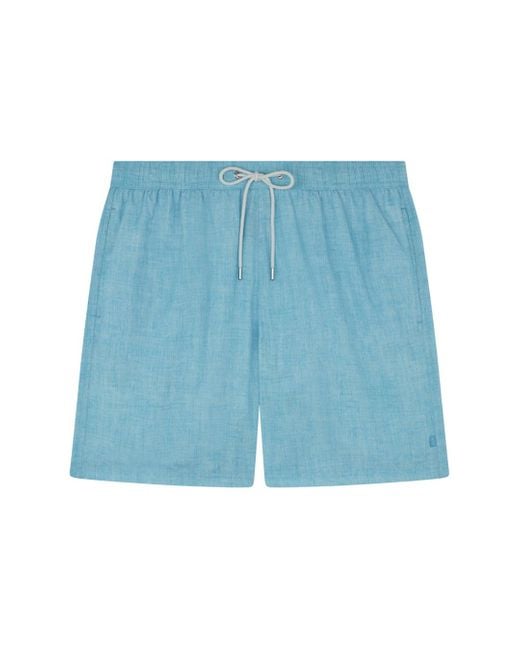 Paul & Shark Blue Swim Shorts With Linen-Effect Print for men