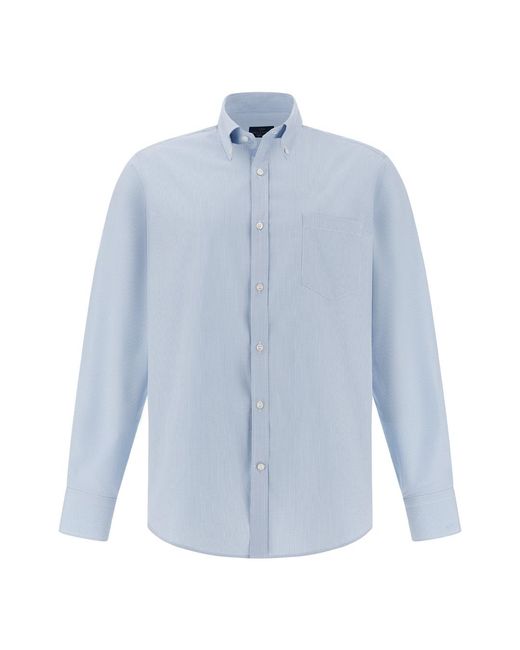 Paul & Shark Blue Cotton Poplin Shirt Soffio for men