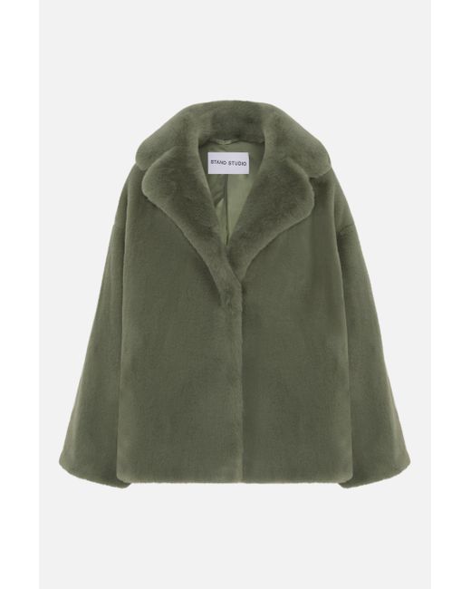 Stand Studio Savannah Faux Fur Teddy Jacket in Green Lyst