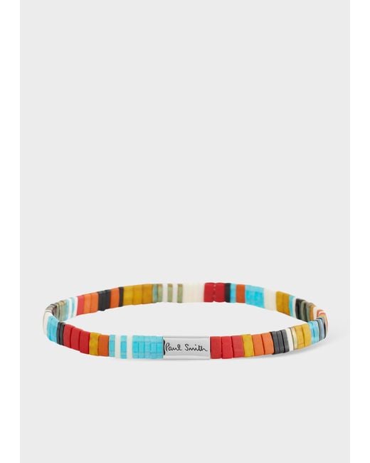 Paul Smith Blue 'Signature Stripe' Flat Bead Bracelet for men