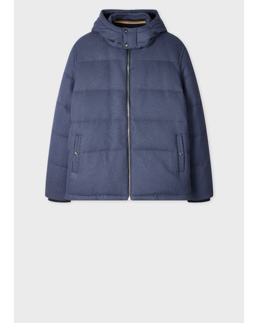 Paul Smith Blue Houndstooth Down Jacket With Detachable Hood for men