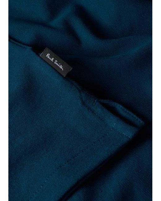 Paul Smith Blue Deep Contrast Tipping Zip Polo Shirt for men