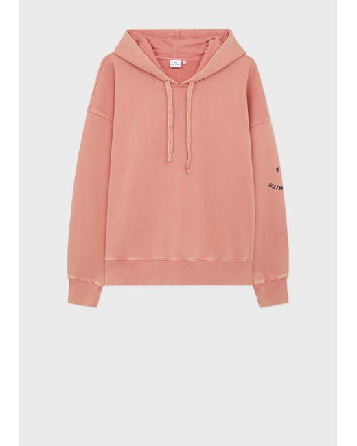 PS by Paul Smith Pink Coral Acid Wash Oversized 'happy' Hoodie