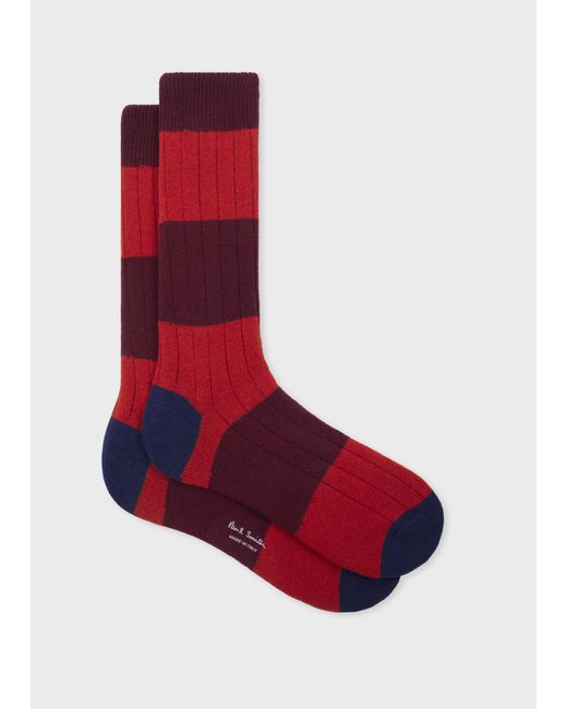 Paul Smith Red Cashmere Stripe Socks for men