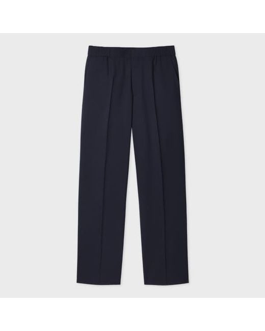Paul Smith Blue Dark Two-Ply Hopsack Wool Elasticated-Waist Trousers for men