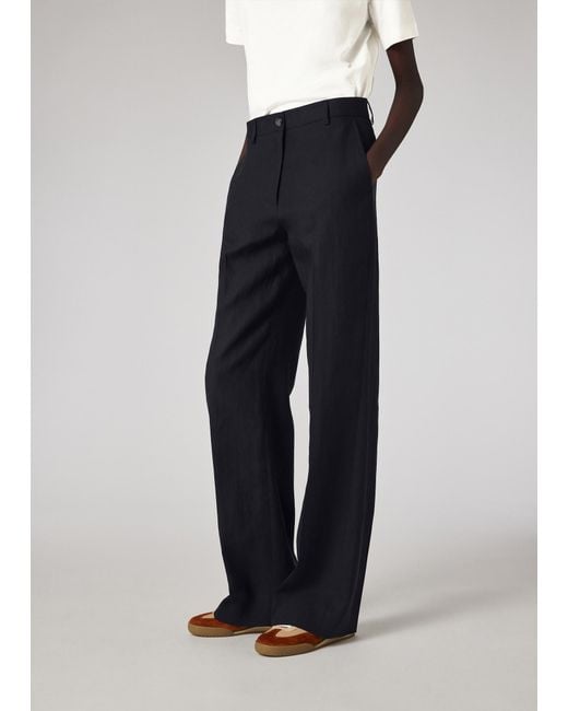 Paul Smith Blue Linen Wide-Leg Trousers