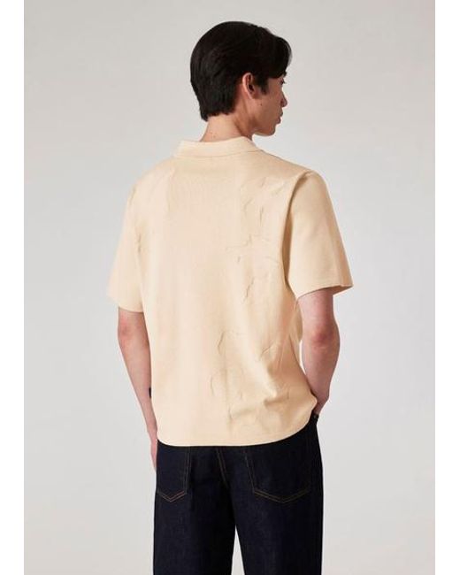 Paul Smith Natural Floral Jacquard Short Sleeve Knitted Polo Shirt for men