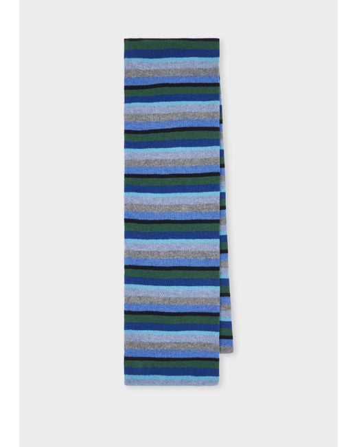 Paul Smith Blue Colour Block Stripe Lambswool Scarf for men