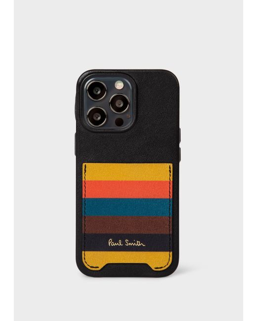 Paul Smith Black Native Union X - Iphone 13 Pro Leather Case With 'artist Stripe' Pocket