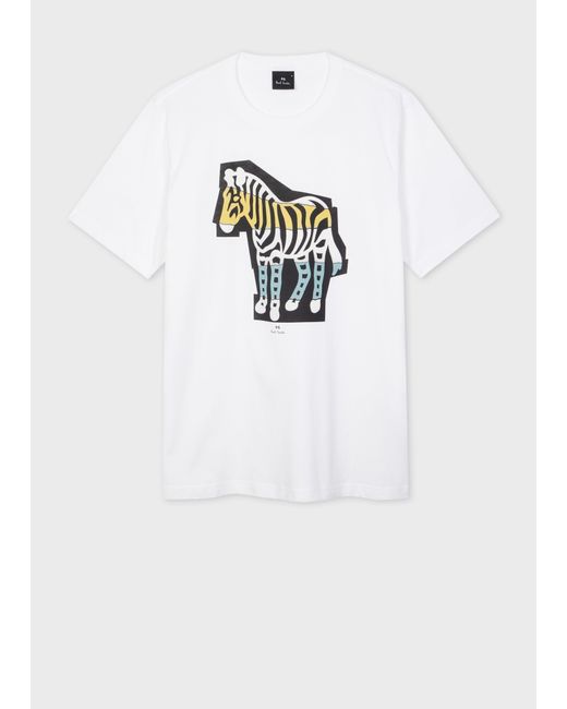 Paul Smith White 'Zebra Cutout' Print T-Shirt for men