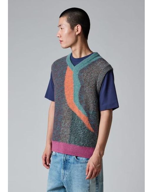 Paul Smith Blue 'Glitch Floral' Cotton-Mohair Knitted Vest for men