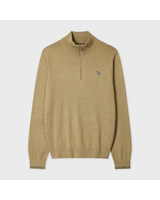 Paul Smith Green Camel Cotton-Blend Zebra Logo Half Zip Sweater for men