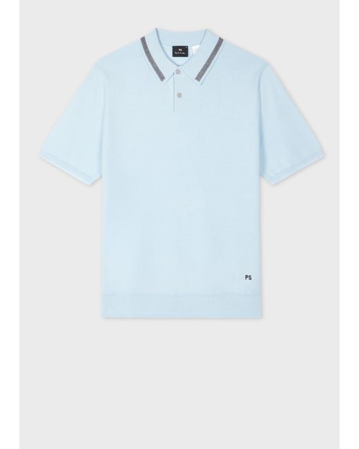 Paul Smith Blue Light Merino Wool Polo Shirt for men