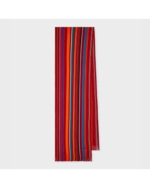 Paul Smith Red Merino Wool Stripe Scarf for men